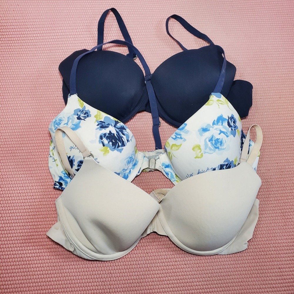 Gilly Hicks Sydney Bra‎ Bundle 32B Push Up Underwire Navy Floral Nude 3 Pack